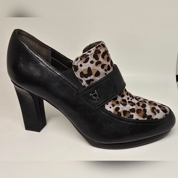 NWOT Naturalizer Black and Leopard Print Heels Women's 7.5 - Picture 3 of 11